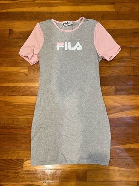 Fila Light Gray Tee dress with Pink Trim and White Label